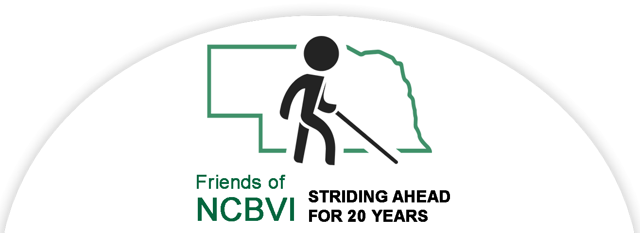 figure walking with cane in front of Nebraska outline